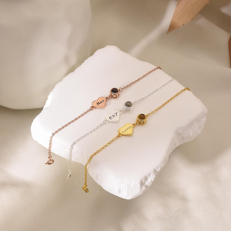Rose Gold Bracelet - Браслет с индивидуальным именем и фотопроекционным